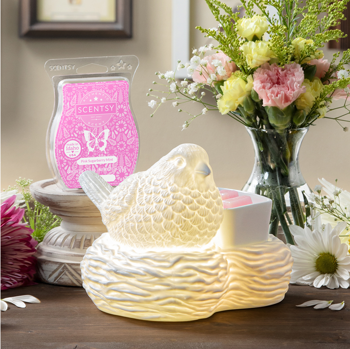 Scentsy Warmer Of The Month Birds of a Feather & Pink Sugarberry Mint Scent for March 2021