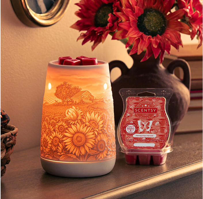 Scentsy Warmer Of The Month Sunflower Fields & Honeycrisp Harvest Scent for August 2024
